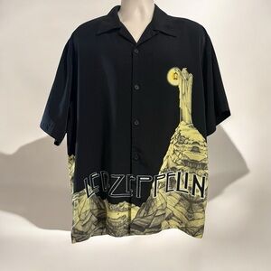 LED ZEPPELIN BLACK BUTTON-UP SHIRT – VINTAGE KOREAN MADE – EST. SIZE XXL